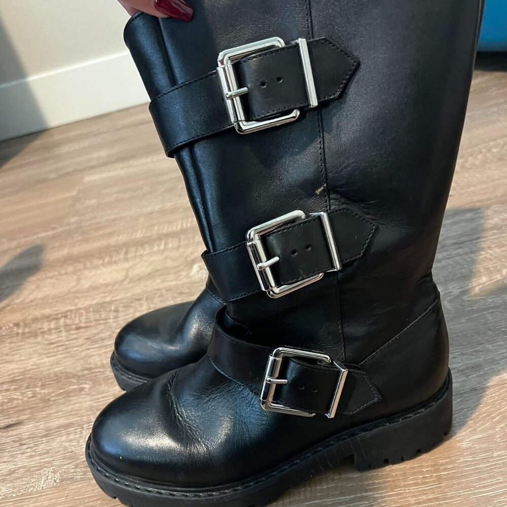 Schutz Women's Georgina High Leather Buckle Boots | Moto Boots